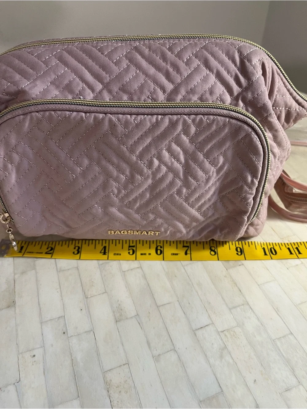Bagsmart Pink Quilted Cosmetic Bag with Clear Pink-Trim Pouch